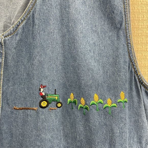 Vintage Denim Dress Womens 20 Farm Ranch Embroidered Jumper Talk America Modest - Picture 5 of 10